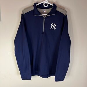 New York Yankees NYY Men's Jacket‎ Size L Navy Blue Gray 1/4 ZIP Long Sleeve MLB